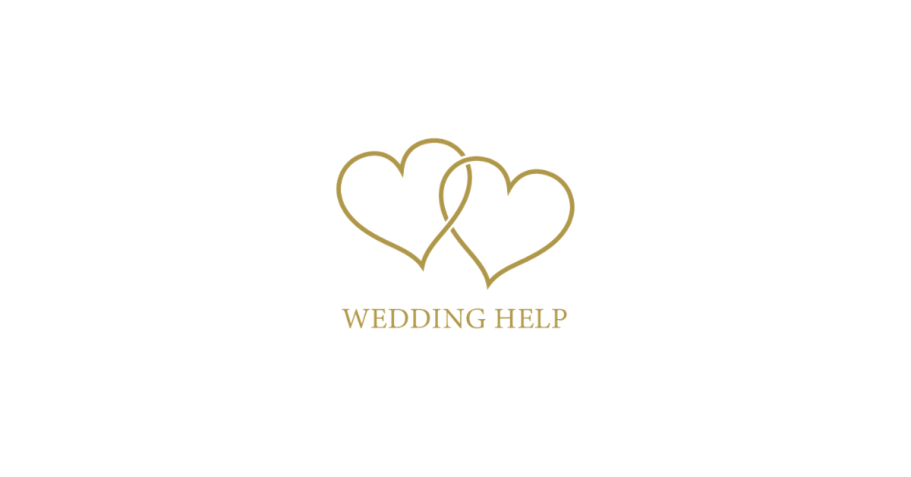 Gold logo featuring two interlinked hearts with the text "WEDDING HELP" below.
